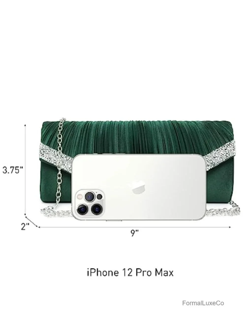 Satin Evening Clutch with Rhinestone Trim Detachable Chain Strap